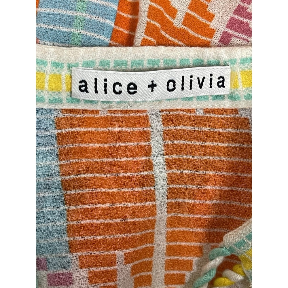 Alice And Olivia Ikat- Print Pullover Top Womens S Tassels Babydoll Boho Coastal - Picture 7 of 7